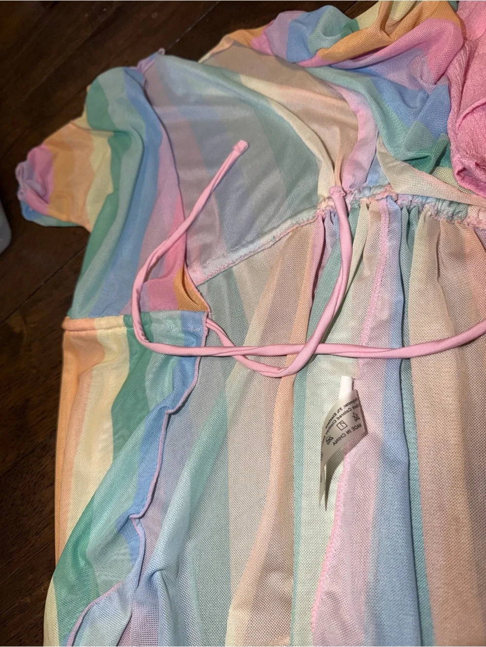Girls' Pink Tie-Waist Top and Pastel Rainbow Cover-Up Set